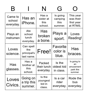 End of Year Bingo Card