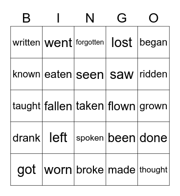 IRREGULAR VERBS (PAST SIMPLE & PAST PARTICIPLE) Bingo Card