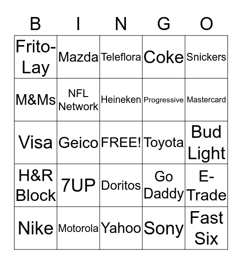 Super Bowl Bingo Card