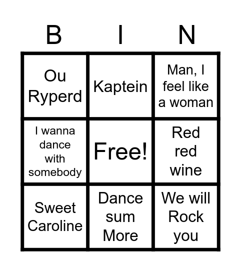 MUSIC BINGO Card