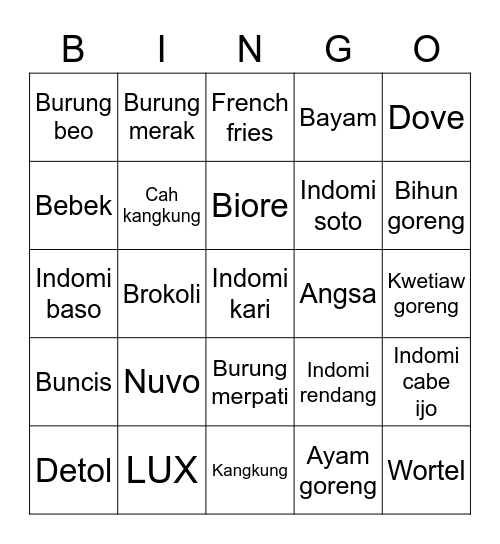 Bingo kak Noe - Artisteunji Bingo Card