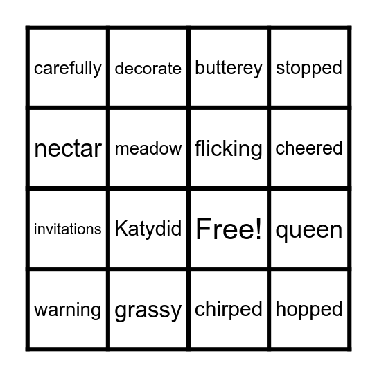 G. Hopper's Summer Fun Bingo Card