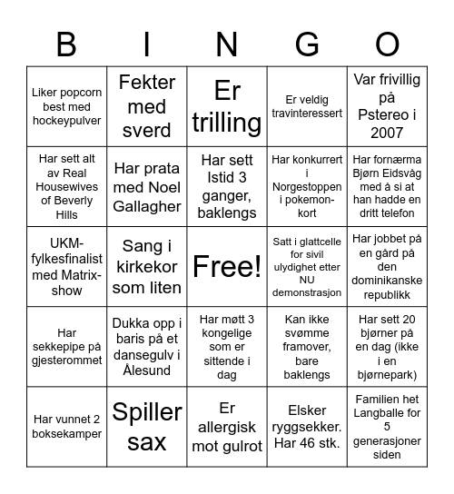 Team Pstereo BINGO Card