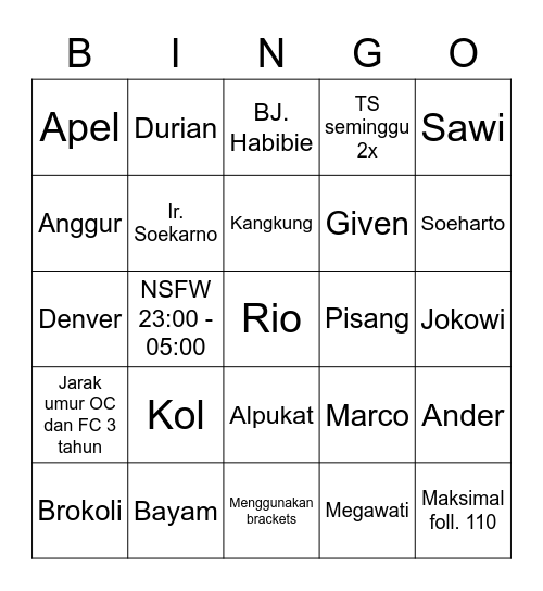 Kalantha Bingo Card