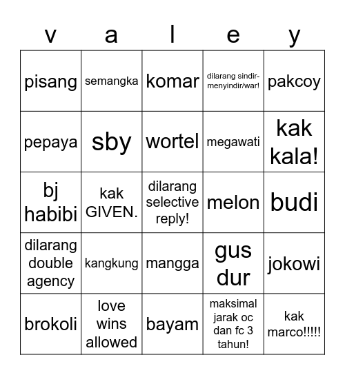 bingow! Bingo Card