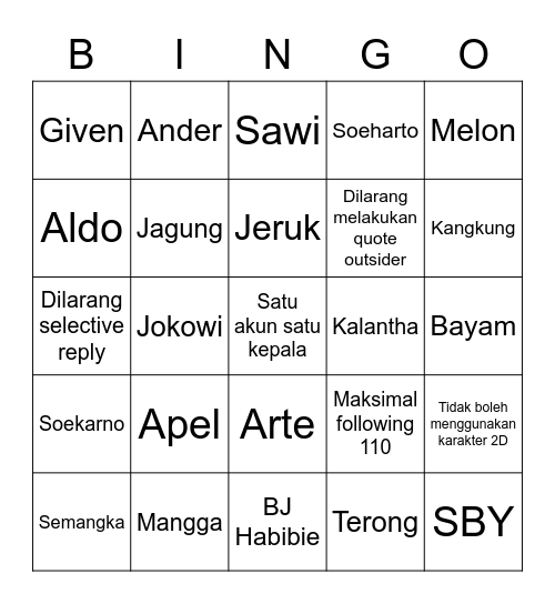 Aldo Bingo Card