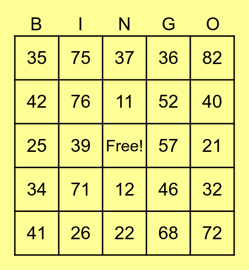 1-90 Bingo Card