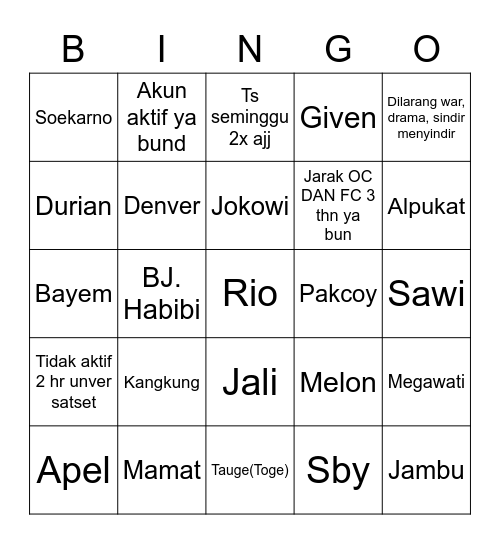 Aiyayayayay. Bingo Card