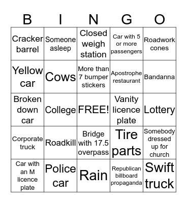 roadtrippin to georgia Bingo Card