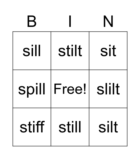 S-Starting Words Bingo Card