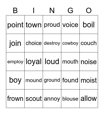 ou,ow,oy,oi BINGO Card