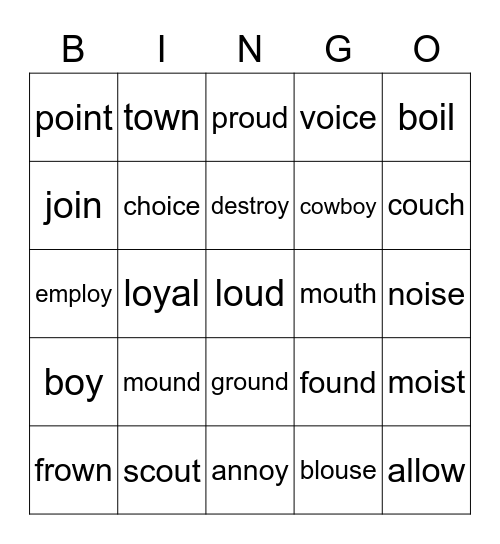 ou,ow,oy,oi BINGO Card