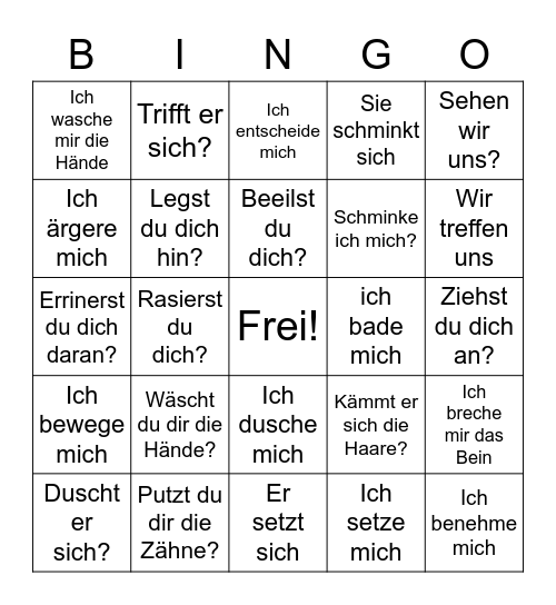 Reflexiv Verben Bingo Card