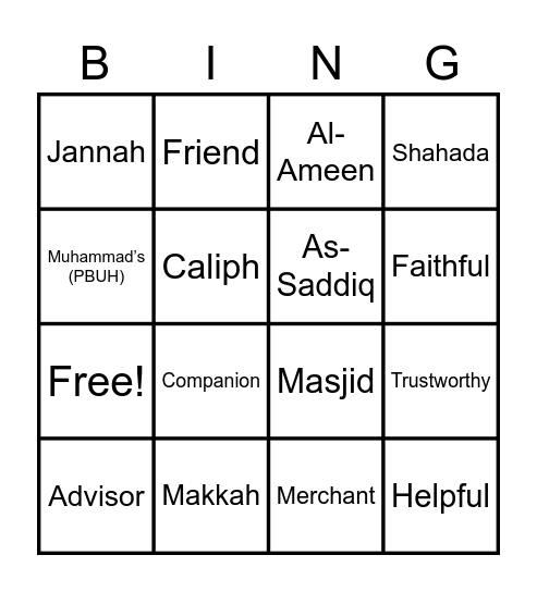 Abu Bakr As-Siddiq bingo Card