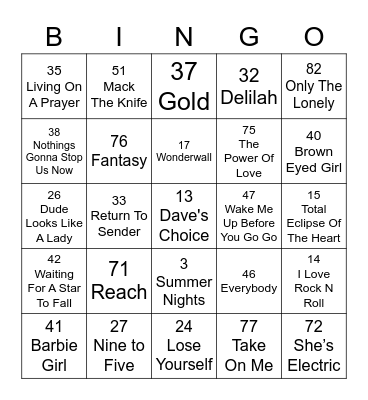 Hot Spot Karaoke Bingo Card
