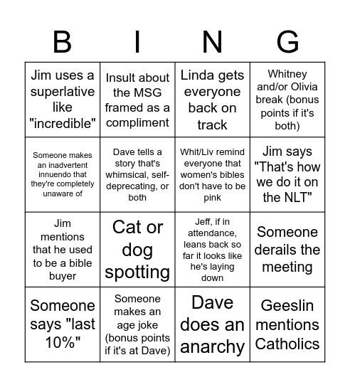 Message meeting bingo Card