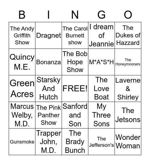 TV Shows of the 70's Bingo Card