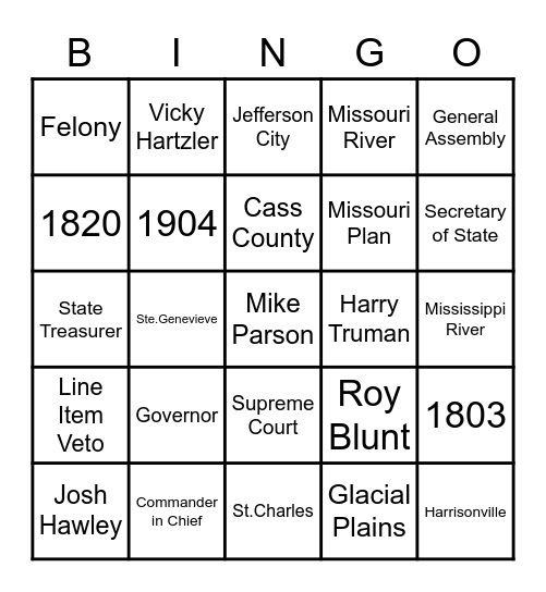 AP Gov Board Bingo Card