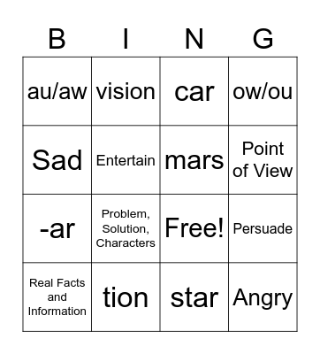 Phonics Bingo Card