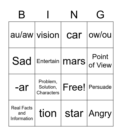 Phonics Bingo Card