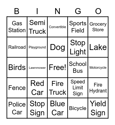 Road Trip Bingo Card