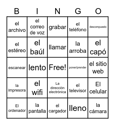 La Tecnología y Computadoras Bingo Card