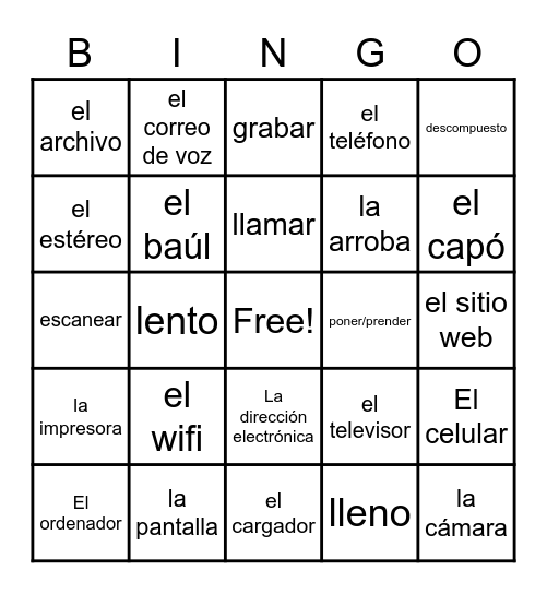 La Tecnología y Computadoras Bingo Card