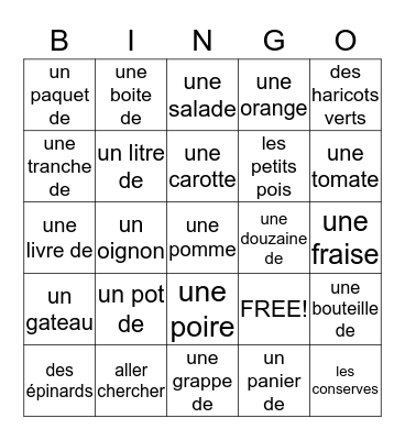 Les quantités et au marché Bingo Card