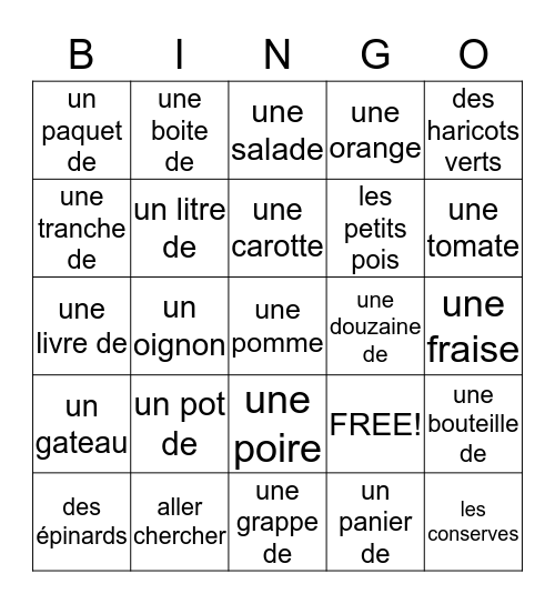 Les quantités et au marché Bingo Card
