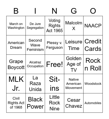 Social Changes Bingo Card