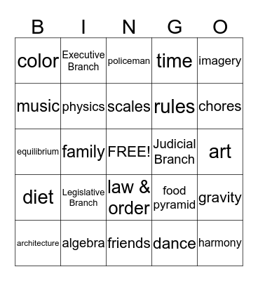 BALANCES Bingo Card