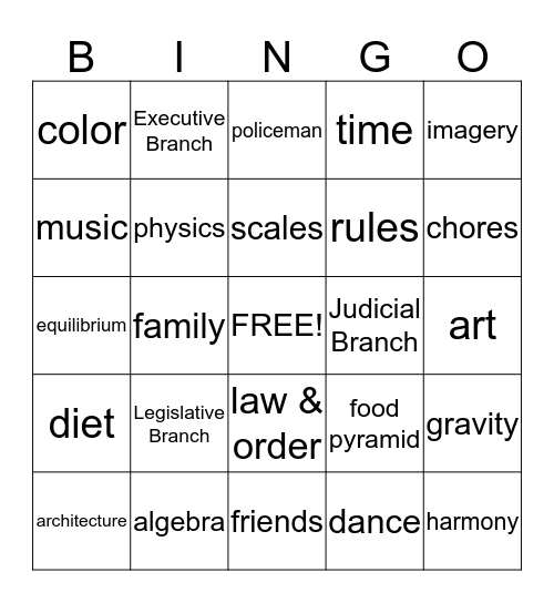 BALANCES Bingo Card