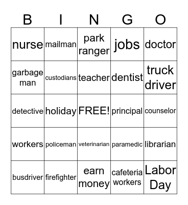 Labor Day Bingo Card