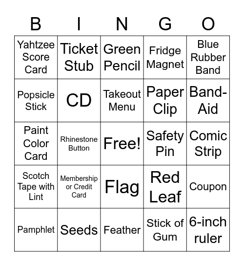 Scavenger Hunt Bingo Card