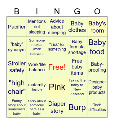 Alex's baby shower Bingo Card