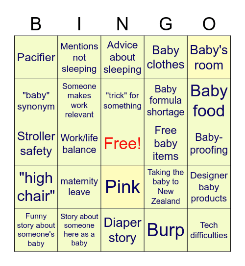 Alex's baby shower Bingo Card