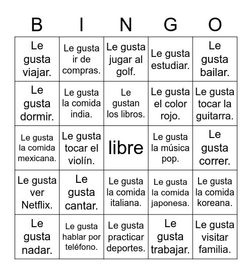 Gustar Bingo Card