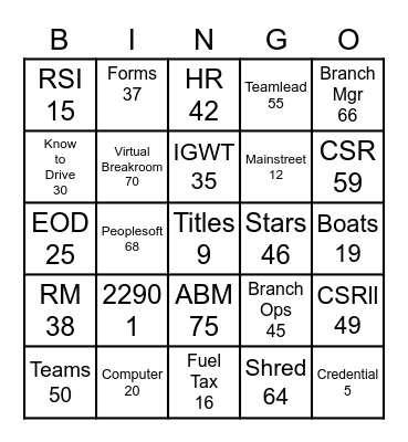 BMV Bingo Card