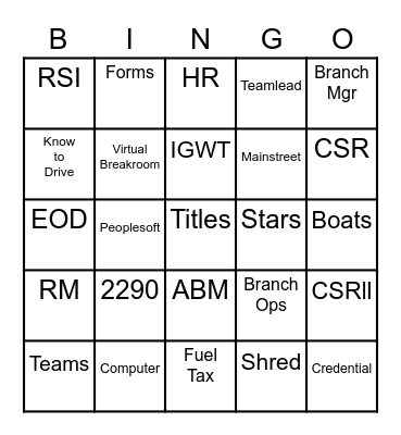 BMV Bingo Card