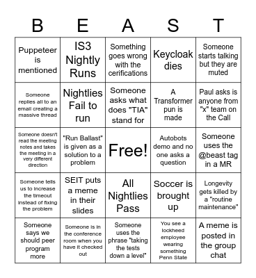 Beast Bingo Card