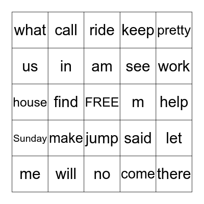 Sight Word Sets 6 - 9 Bingo Card