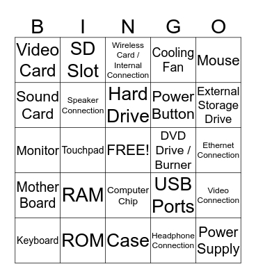Computer Words Bingo Card