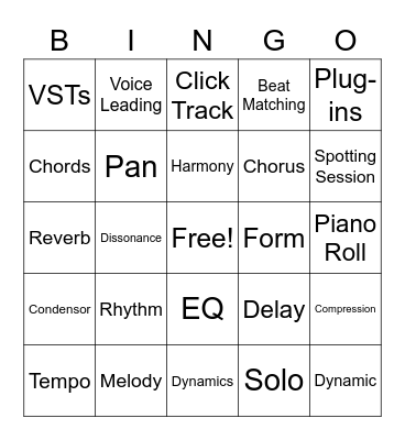 Music Production 2   5x5 Bingo Card