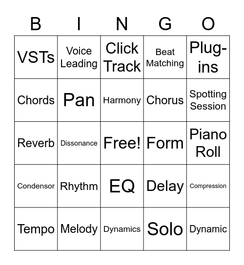 Music Production 2   5x5 Bingo Card