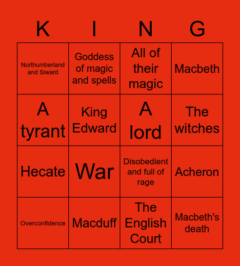 Macbeth scenes V & VI Bingo Card