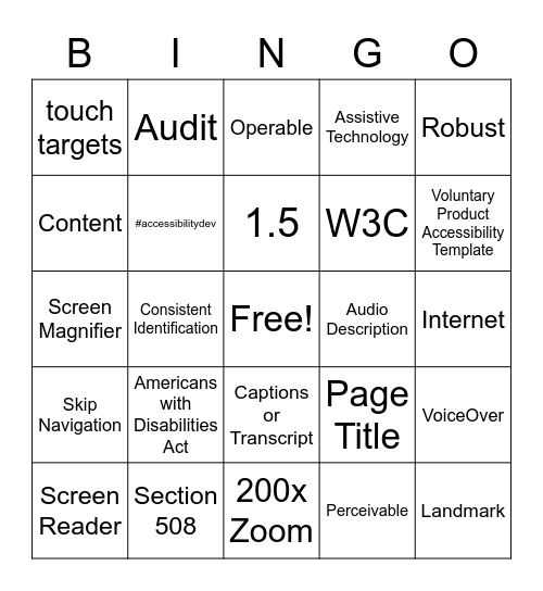 Accessibility Jeopardy Bingo Card