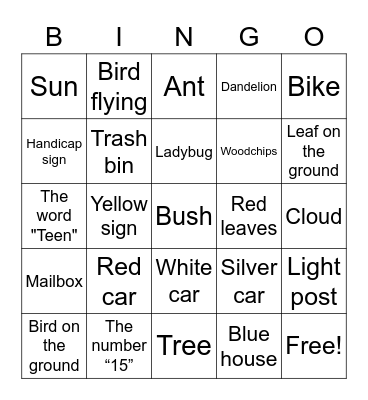 Scavenger Hunt Bingo Card