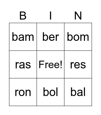 Closed Syllables 2 Bingo Card