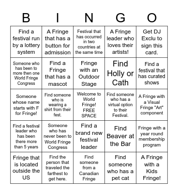 World Fringe Bingo! Bingo Card