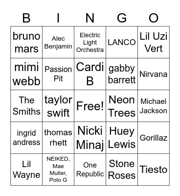 Song Request 2022 Bingo Card